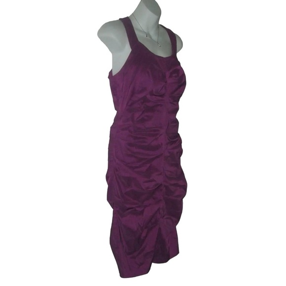 Signature by Sangria Dress Purple Iridescent Ruched Prom Party Wedding Cocktail - Picture 2 of 12